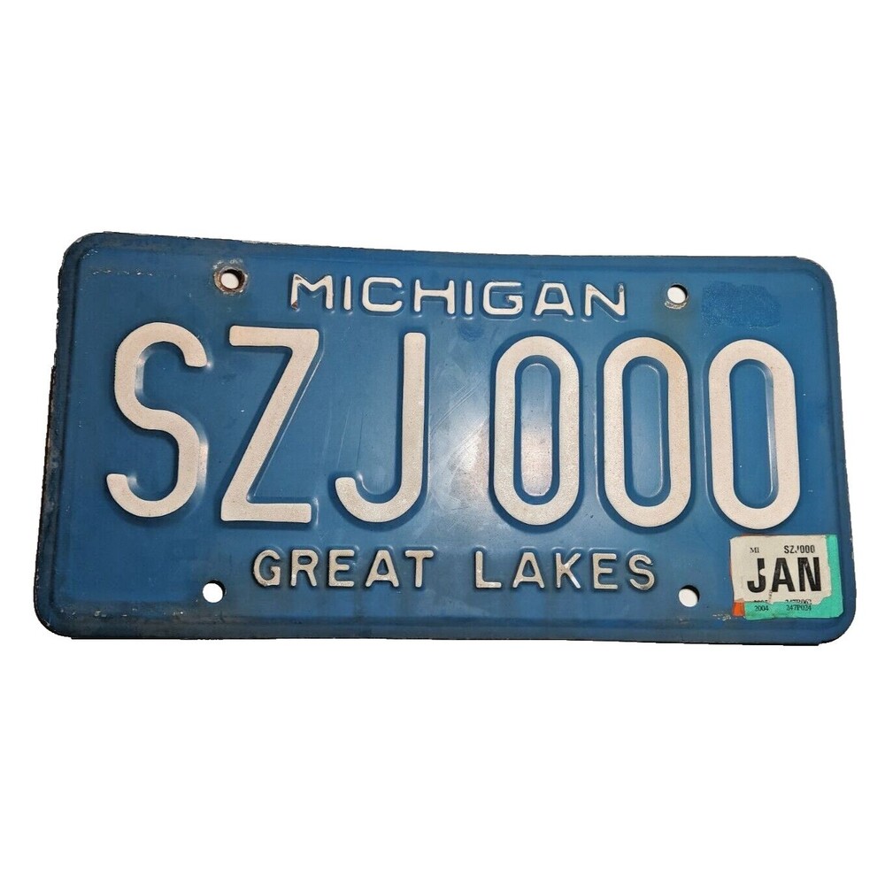 Michigan License Plate #SZJ000 Blue Great Lakes-Collectible Man Cave